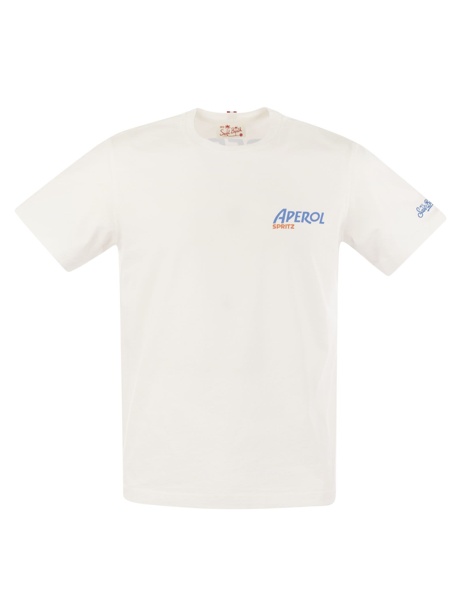 Shop Mc2 Saint Barth T-shirt With Print On Chest And Back Aperol Special Edition In White