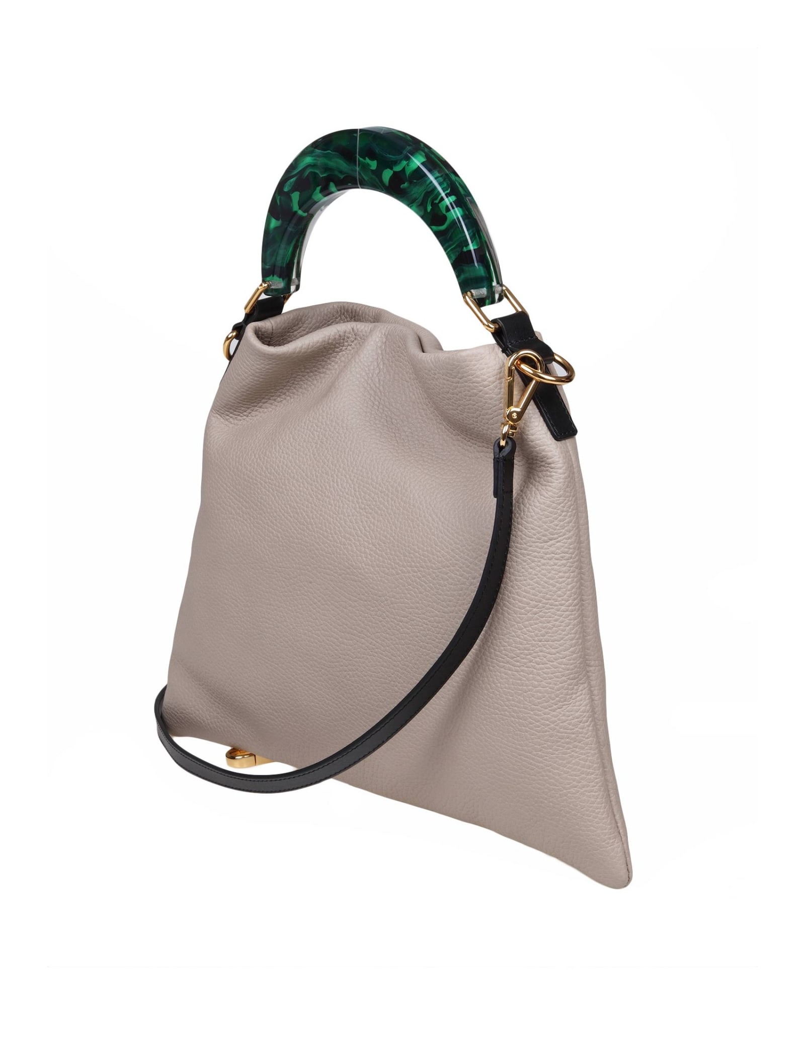 Shop Marni Small Hobo Bag In Calfskin With Resin Handle In Camel