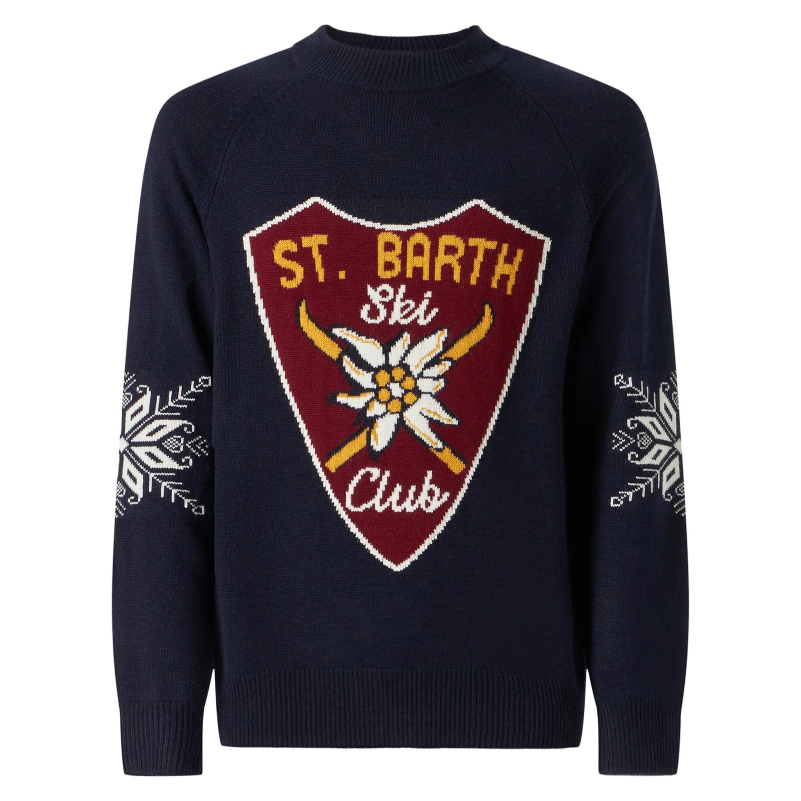 Shop Mc2 Saint Barth Man Half-turtleneck Sweater With Alpine Jacquard Print In Blue