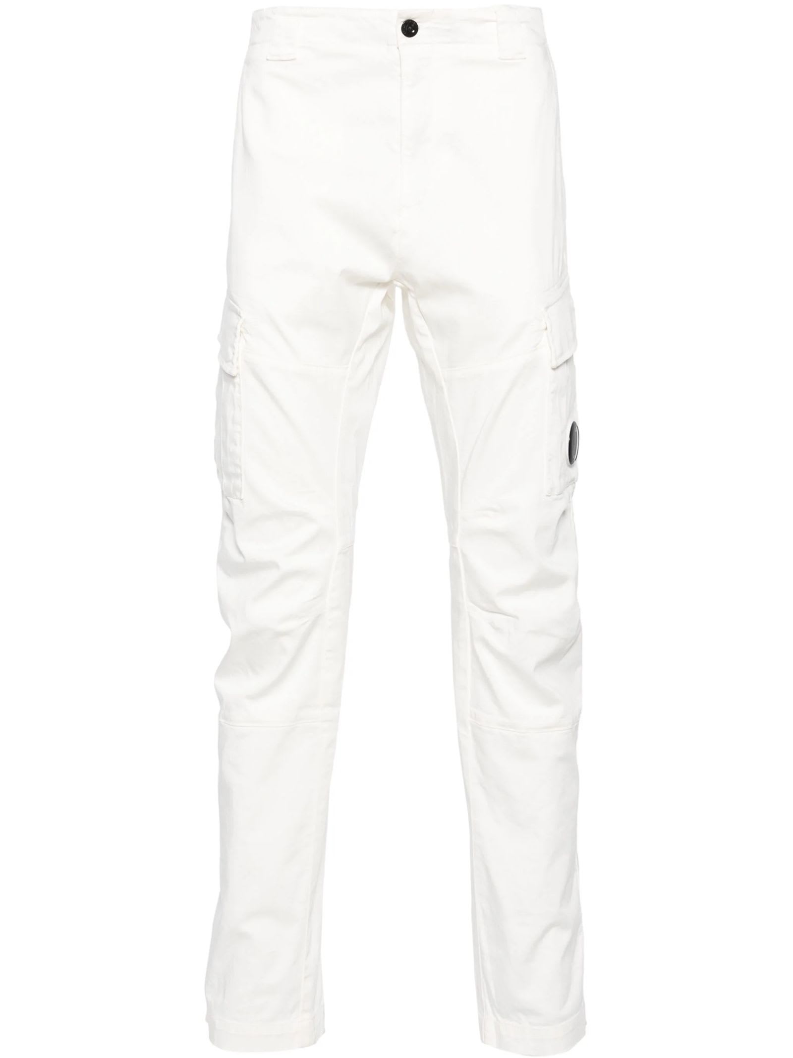 Shop C.p. Company White Stretch-cotton Cargo Trousers In Gauze White