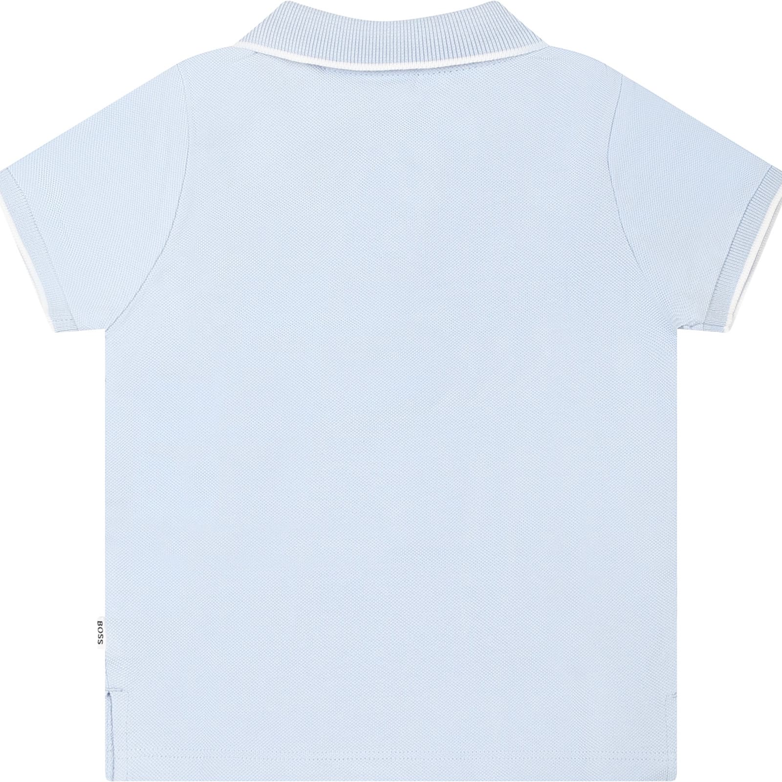 Hugo Boss Light Blue Polo Shirt For Baby Boy With Logo In Light Blue