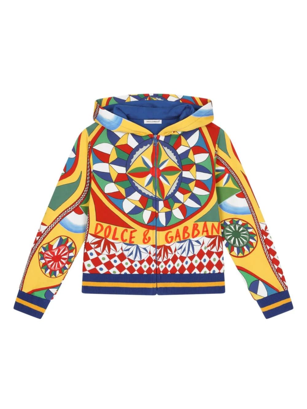 Shop Dolce & Gabbana Zipped Hoodie With Cart Print In Multicolour