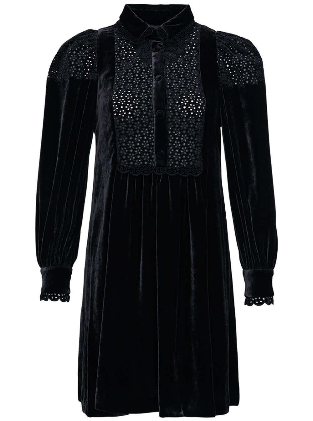 Giovanni Bedin Black Perforated Velvet Dress In Viscose Blend