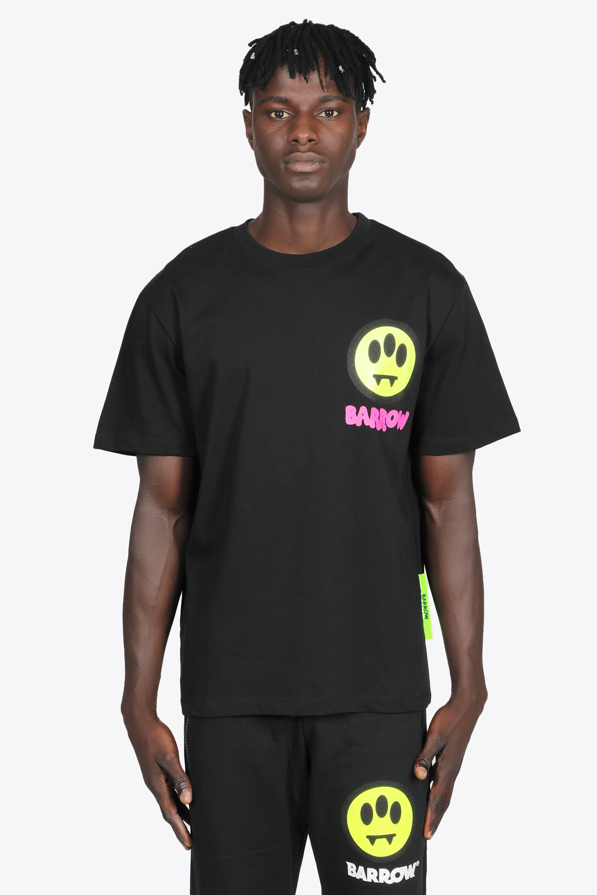 Barrow T-shirt Stampa Retro BLACK COTTON T-SHIRT WITH BACK PRINTS