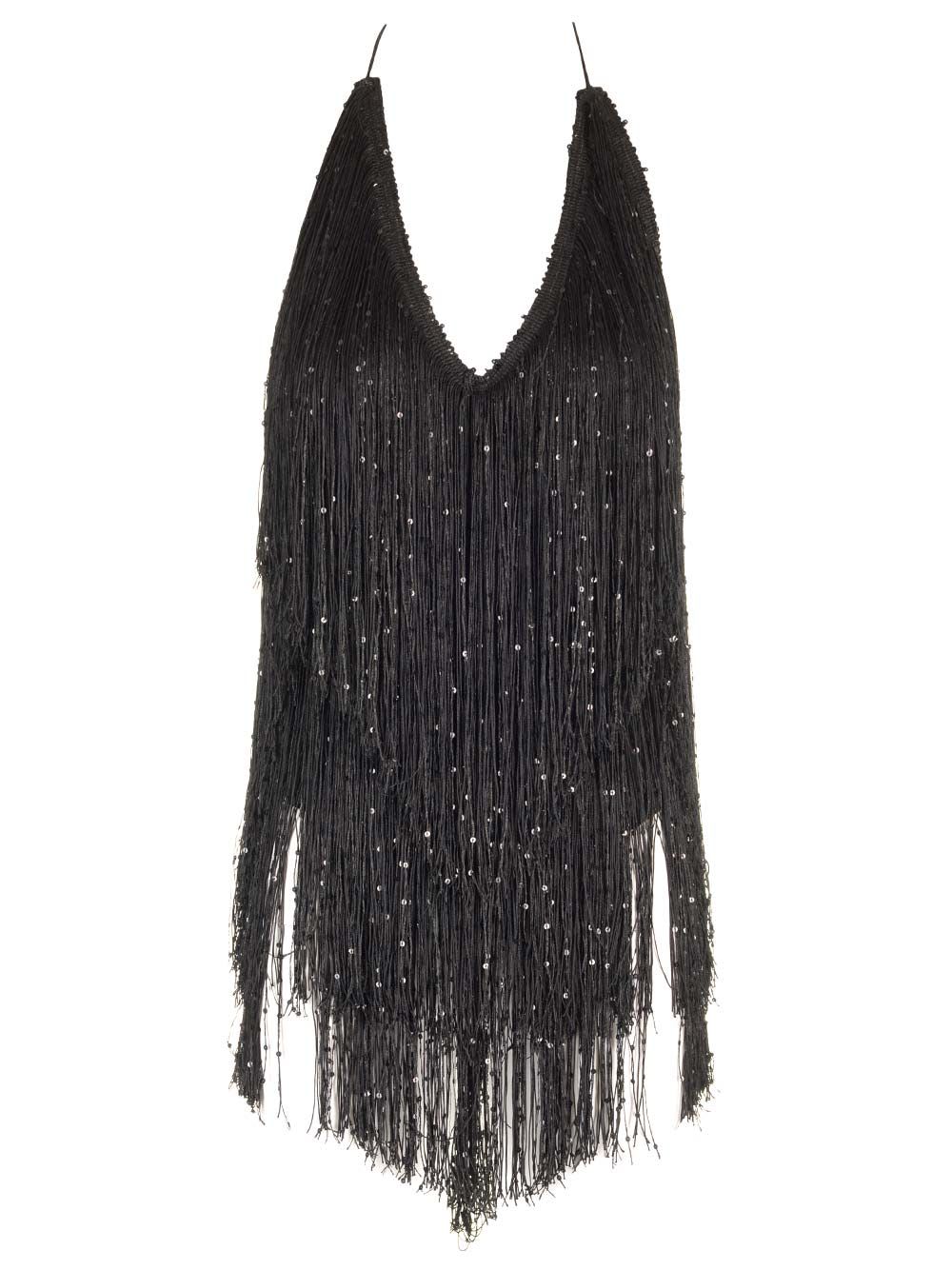 Shop Rotate Birger Christensen Mini Dress With Black Sequin Fringes