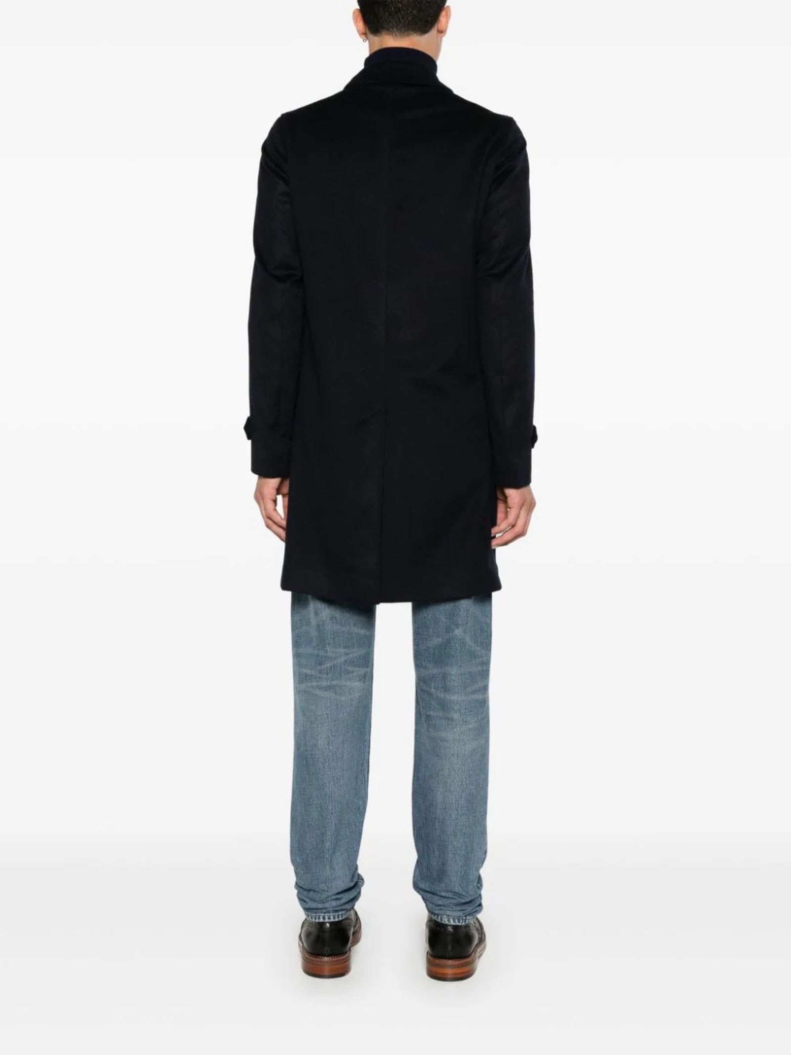 Shop Herno Navy Blue Cashmere Coat