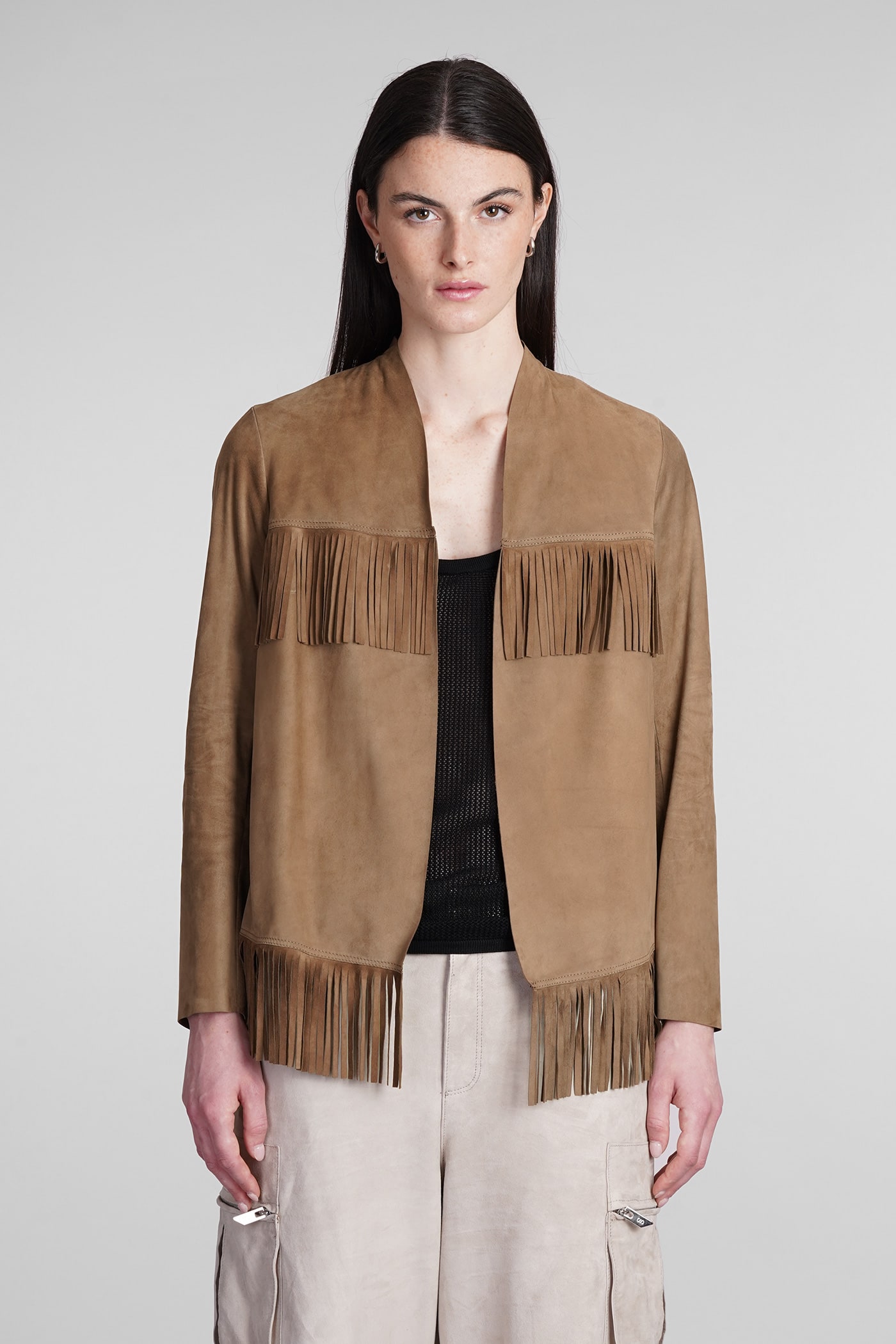 Leather Jacket In Beige Suede