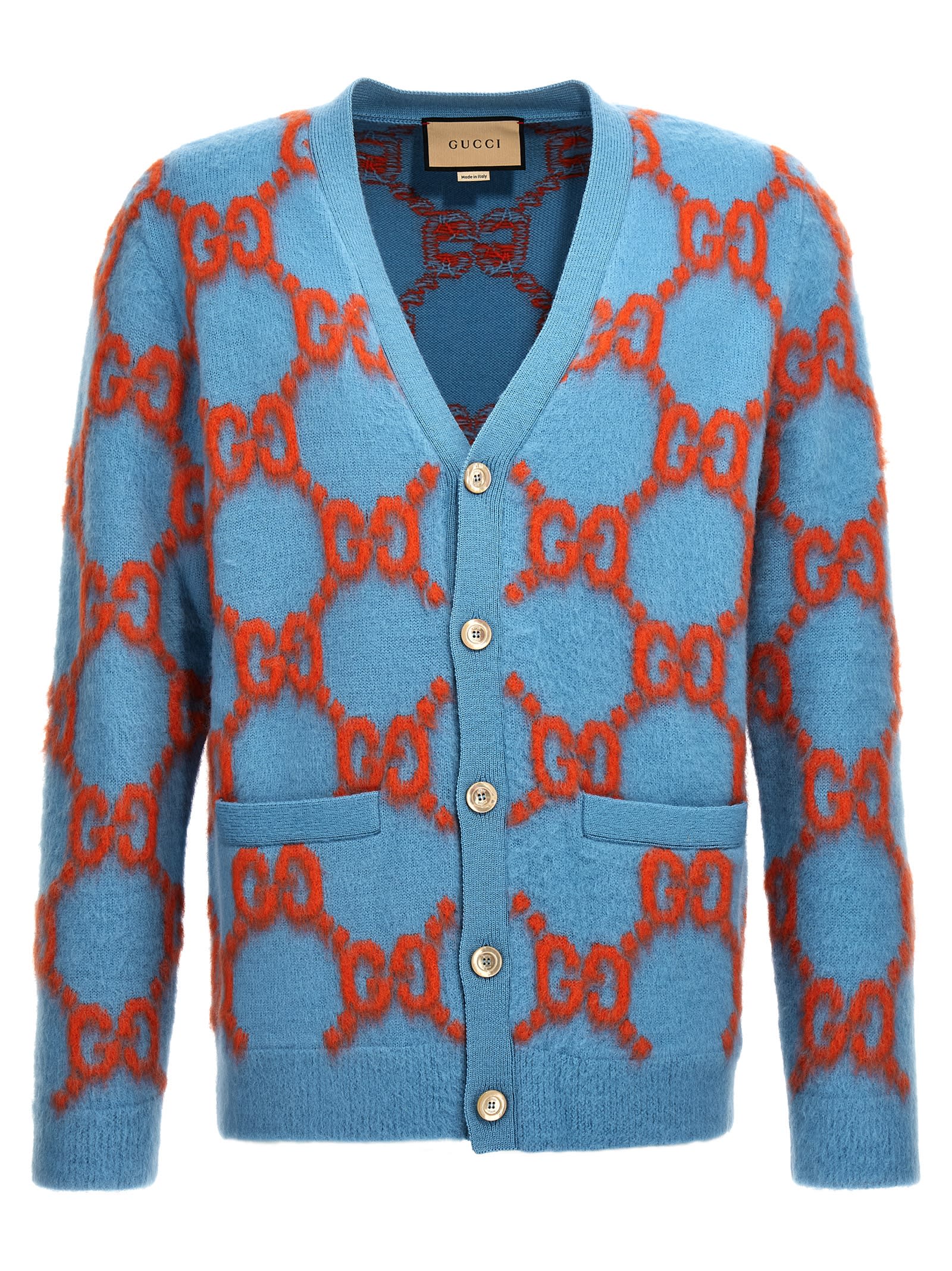 Shop Gucci Logo Cardigan In Light Blue