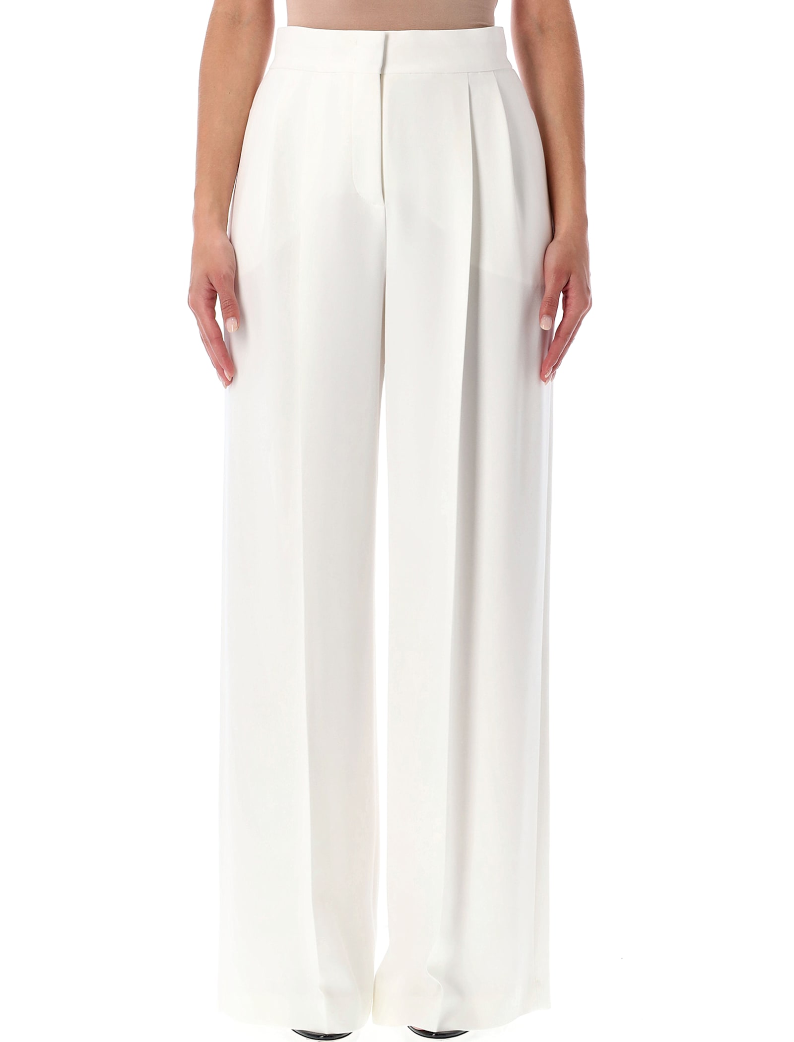 Alberta Ferretti White Wide-leg Pleated Trousers In White