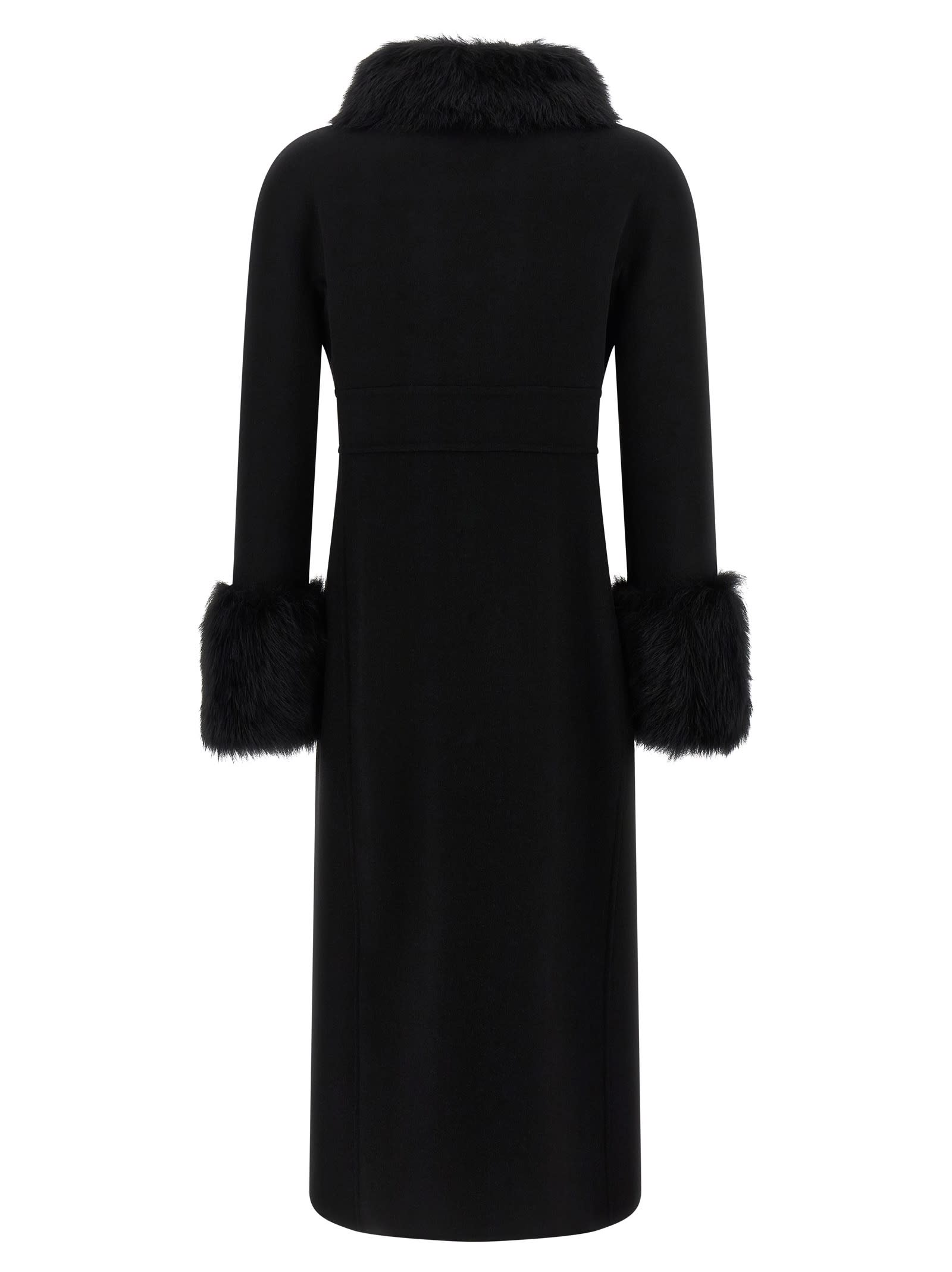 Valentino Womens Nero Fur-embellished Belted Wool And Cashmere Wool Coat In Black