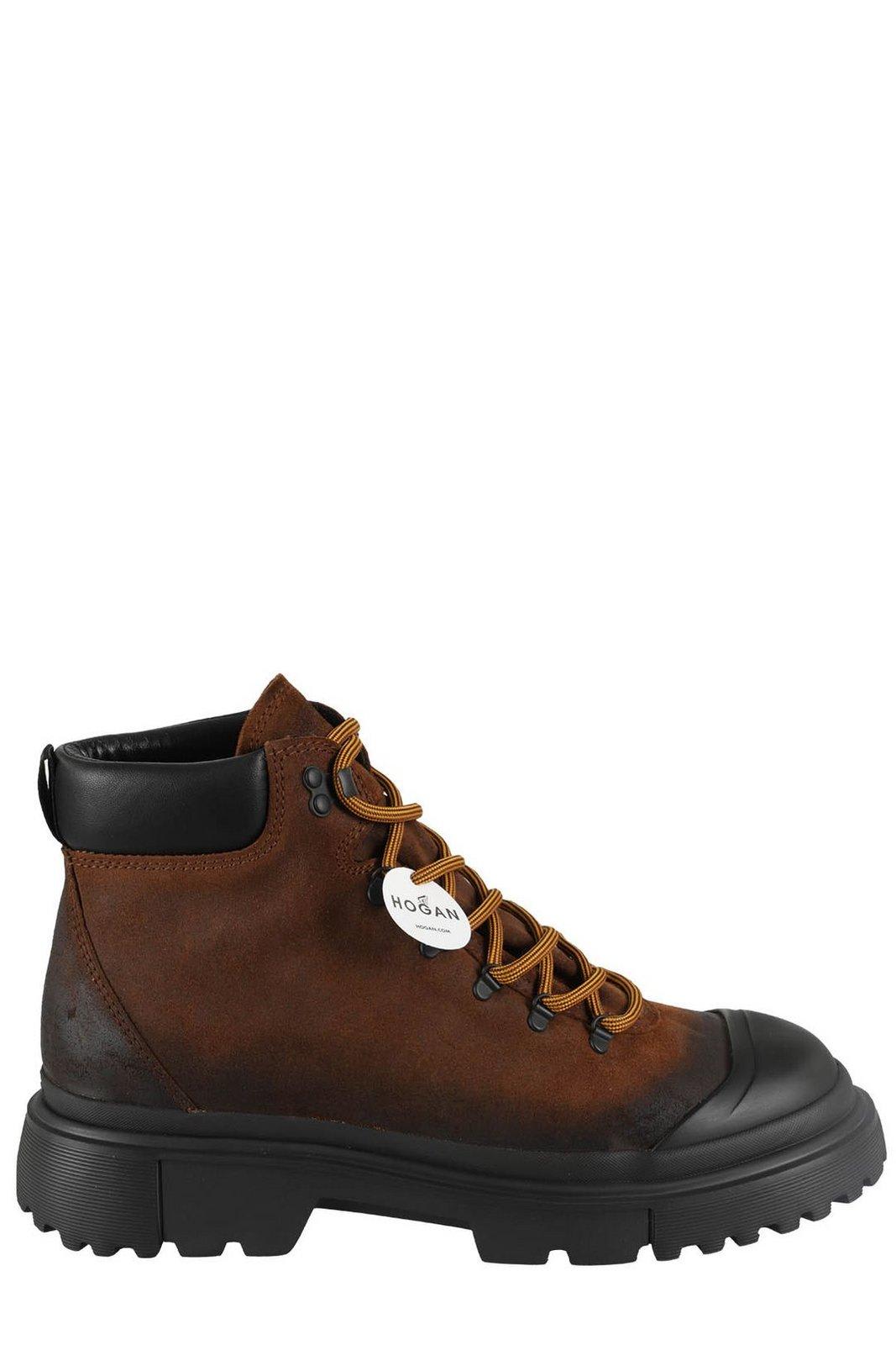 Shop Hogan H619 Chunky-sole Lace-up Boots In Brown
