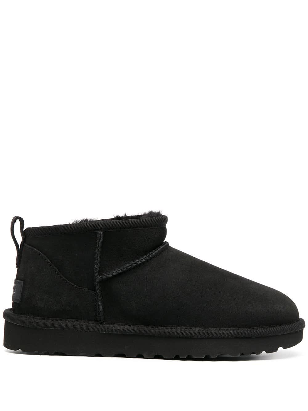 Ugg Black Suede Classic Ultra Mini Ankle Boots In Black