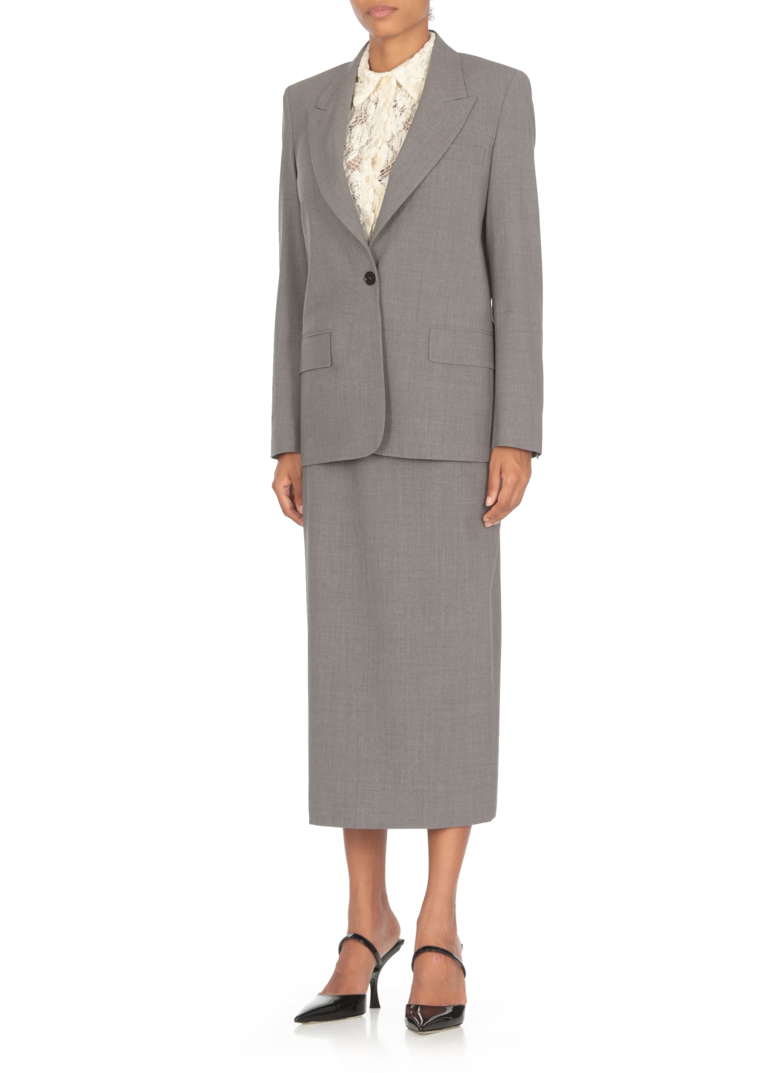 Shop Msgm Virgin Wool Blazer In Grey