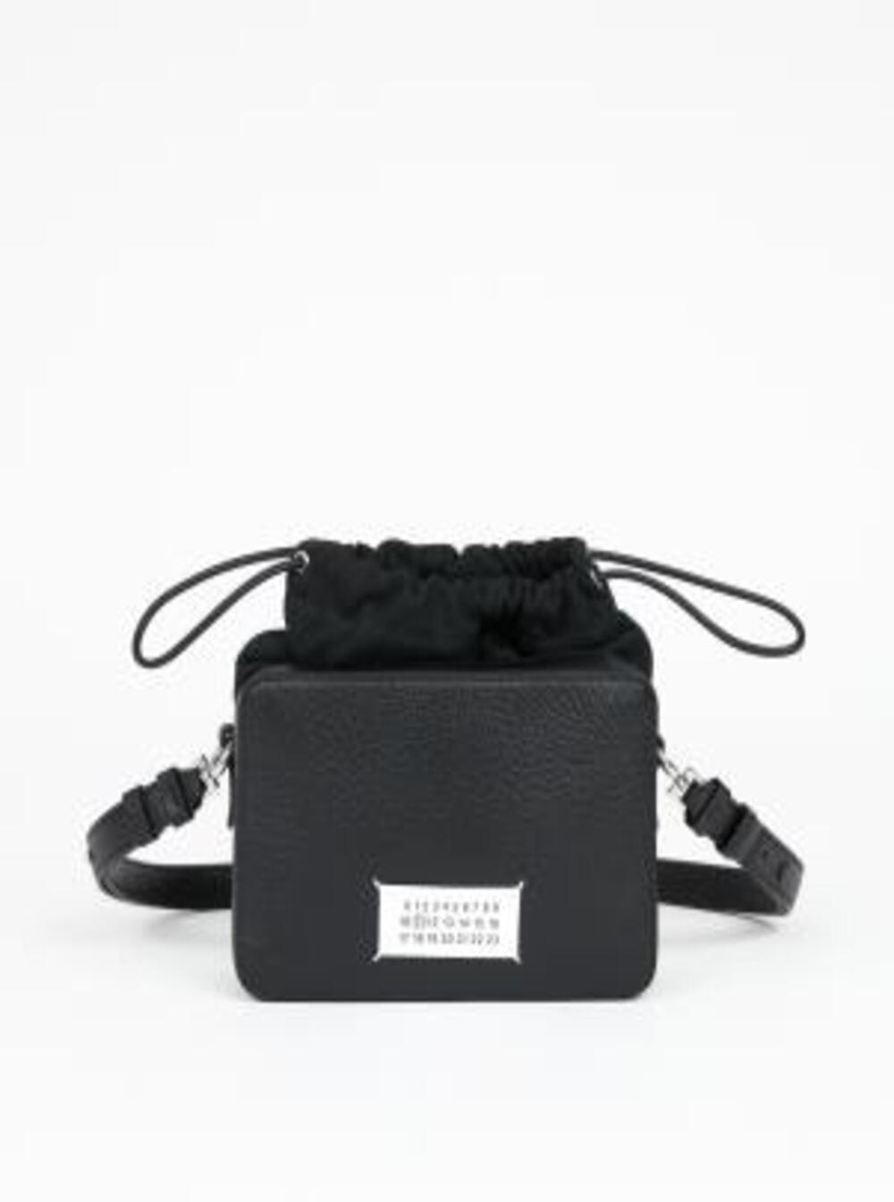 Shop Maison Margiela Black 5ac Camera Medium Crossbody Bag With Patch Logo In Leather Woman