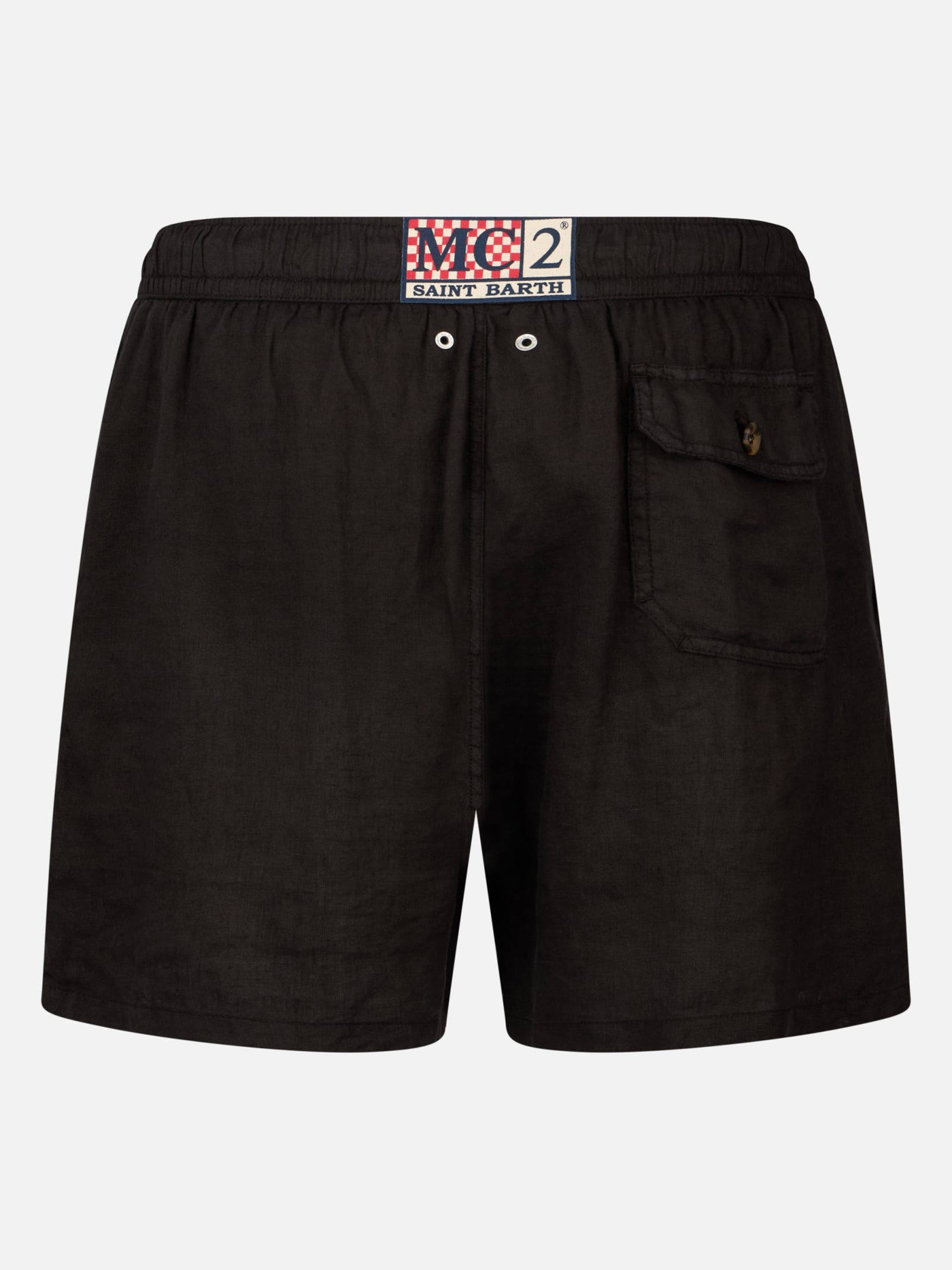 MC2 SAINT BARTH MAN MID-LENGTH BLACK LINEN SWIM-SHORTS GUSTAVIA