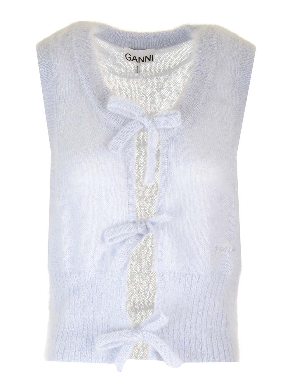 Shop Ganni Vest With Laces In Light Blue