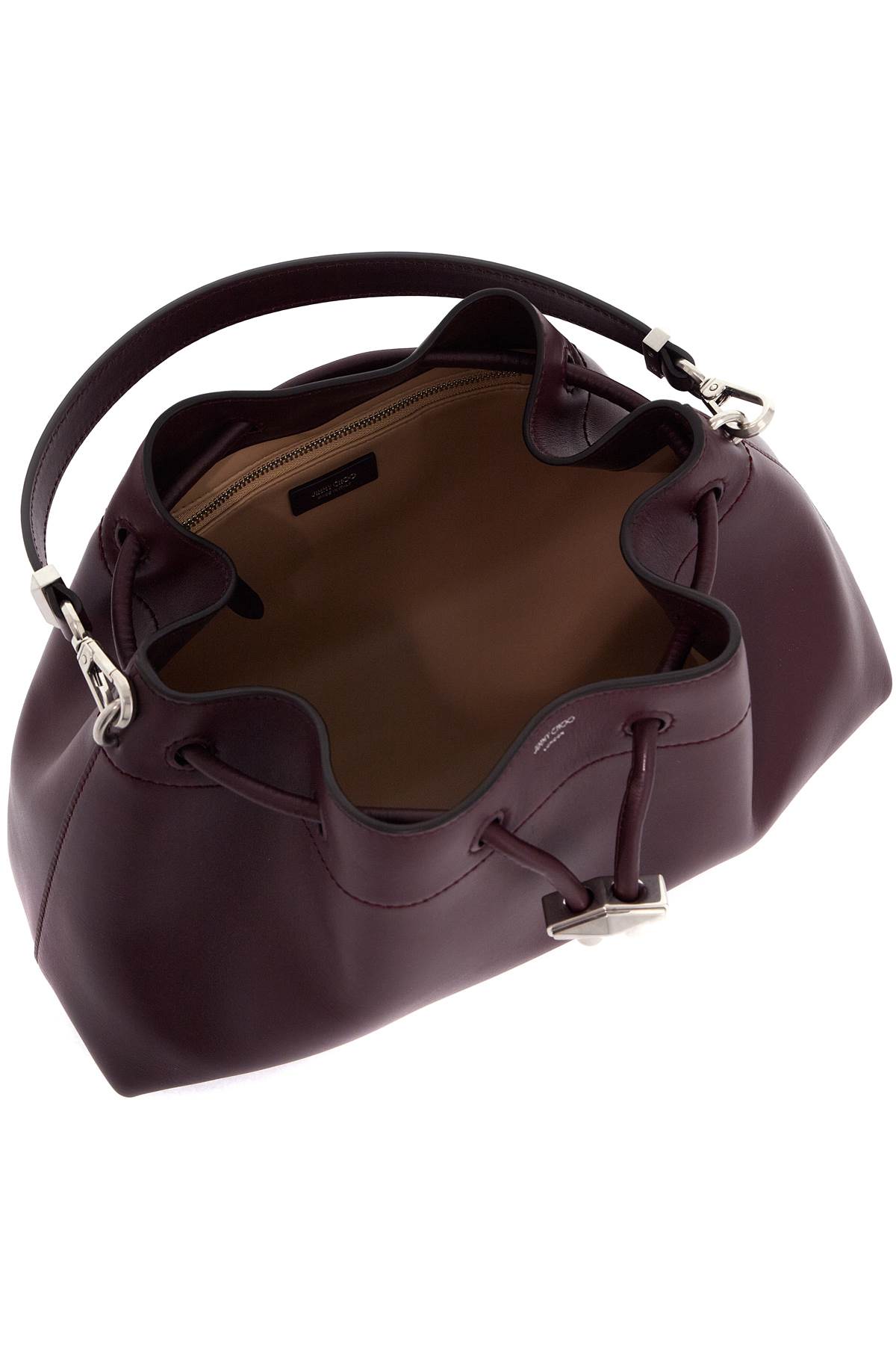 Shop Jimmy Choo Bon Bon Bucket Shoulder Bag East/west In Garnet Antique Silver (purple)