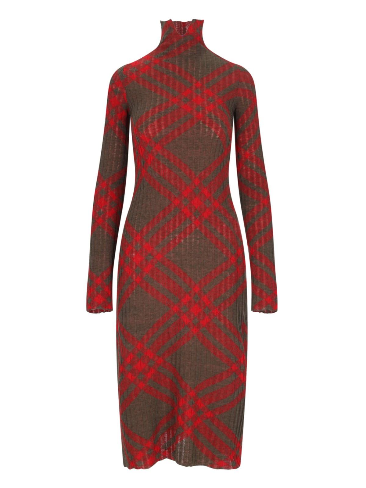 Shop Burberry Check Midi Dress In Red