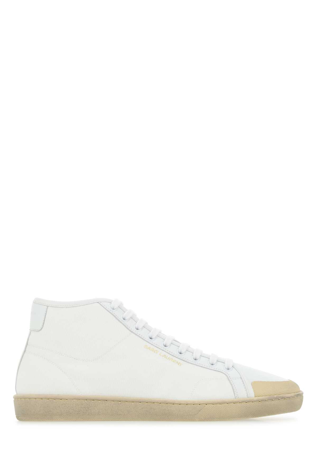 Shop Saint Laurent White Canvas And Leather Court Classic Sl/39 Sneakers In 9026