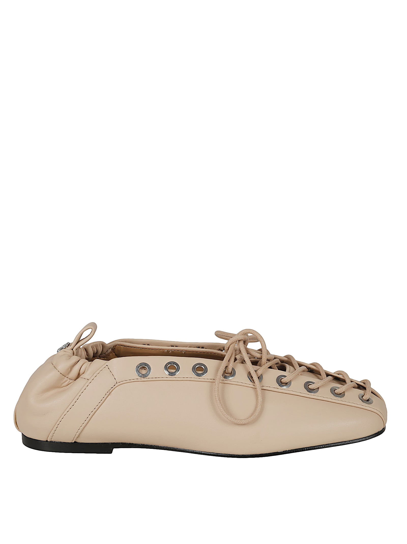 Ganni Eyelets Lace Up Ballerina In Brown