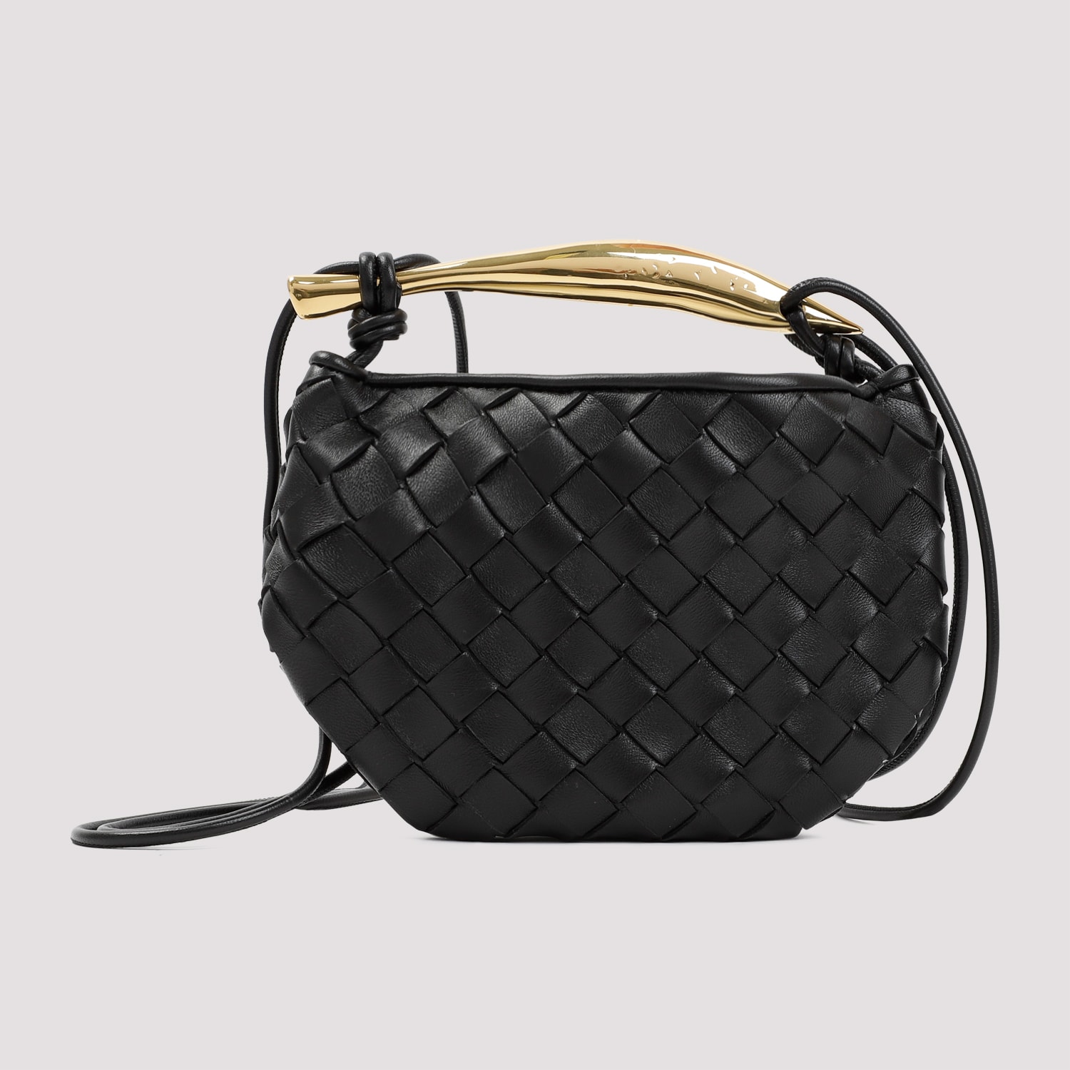 Shop Bottega Veneta Sardine Mini Handbag In Black Brass