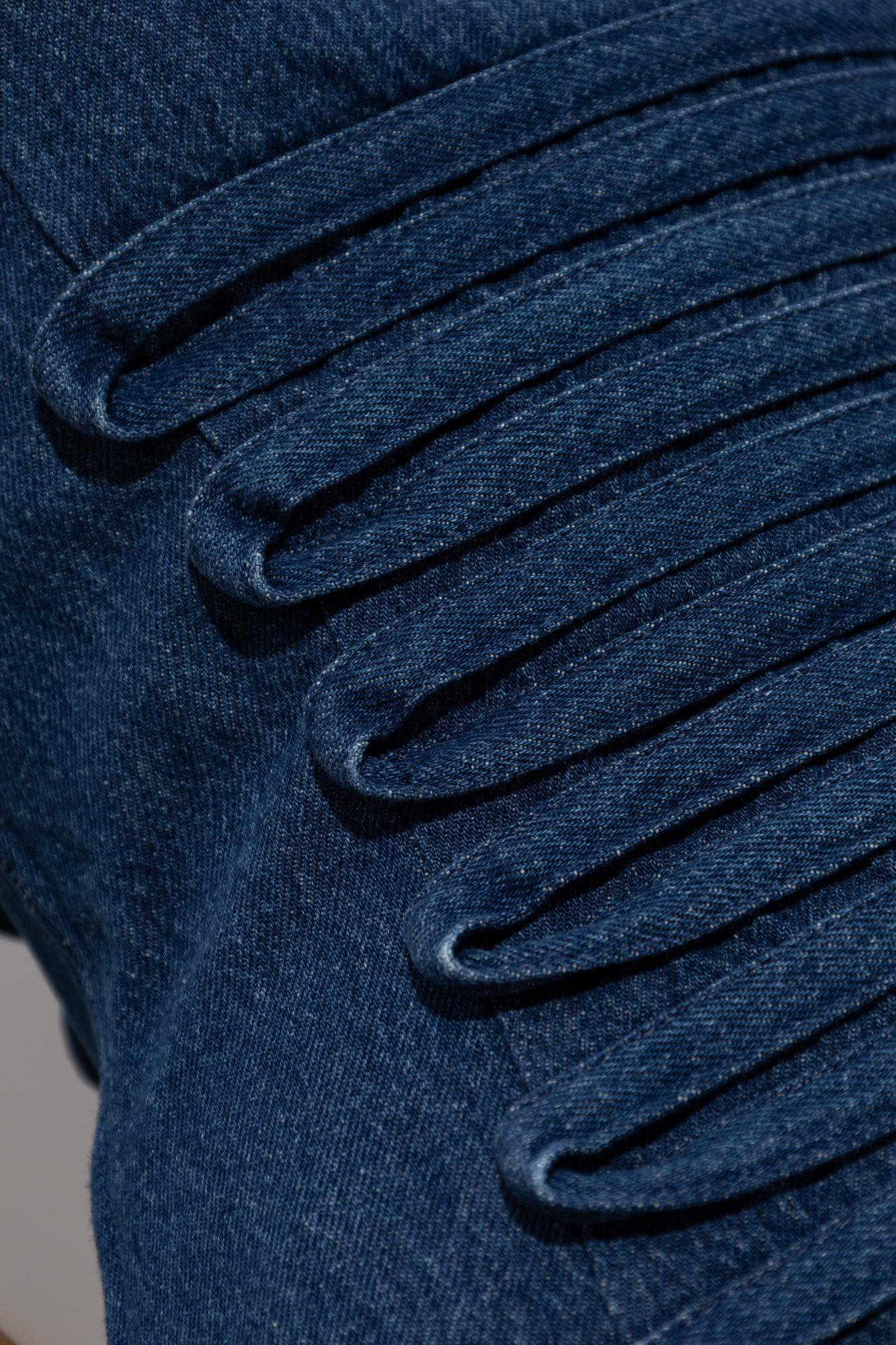 Versace Stripe Embroidered Sleeveless Denim Dress In Blu