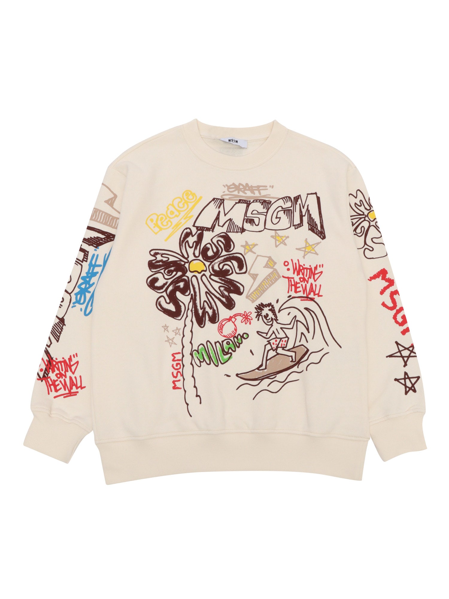 Shop Msgm Sweatshirt With Prints In Cream