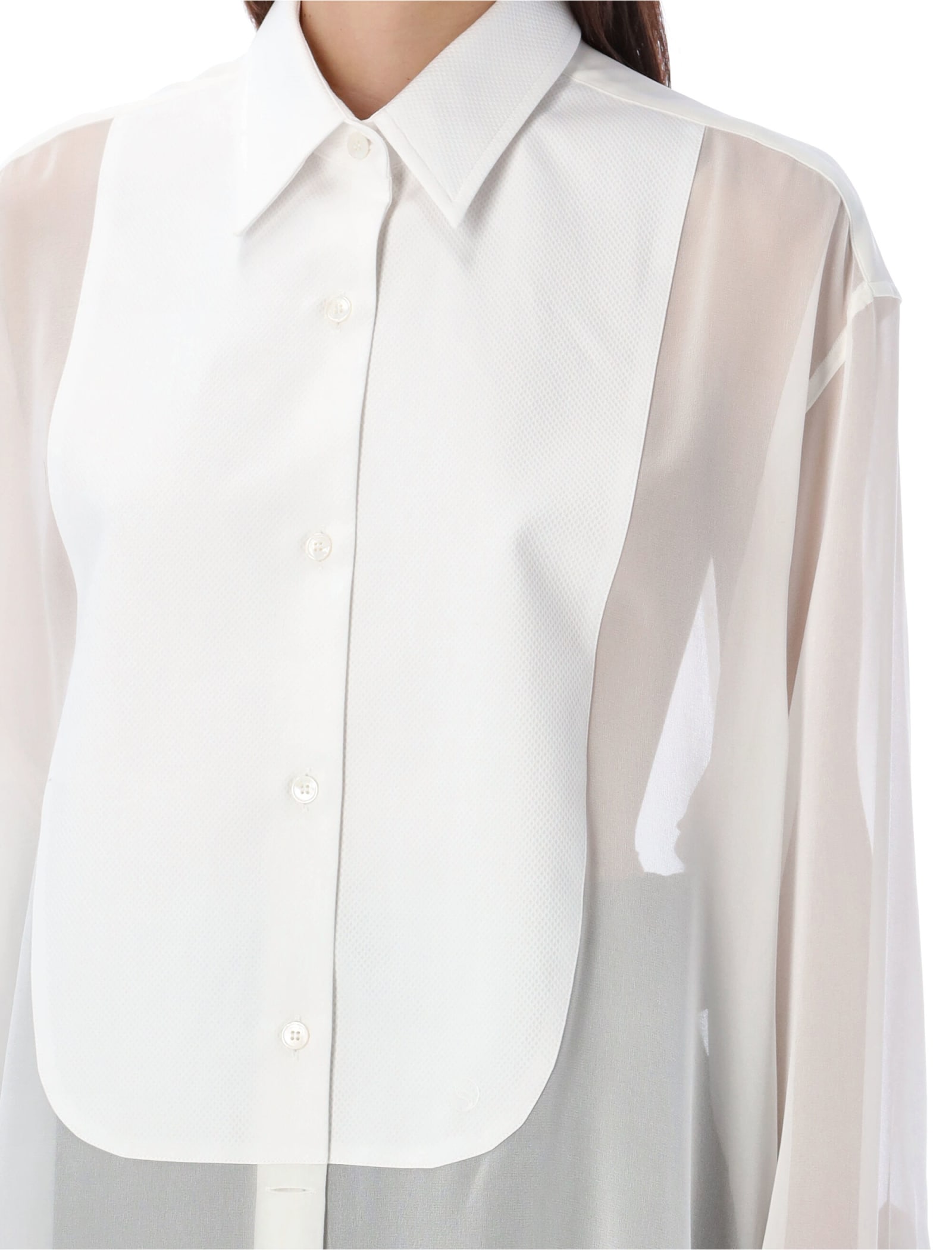 Shop Stella Mccartney S-wave Silk Chiffon Tuxedo Shirt In White