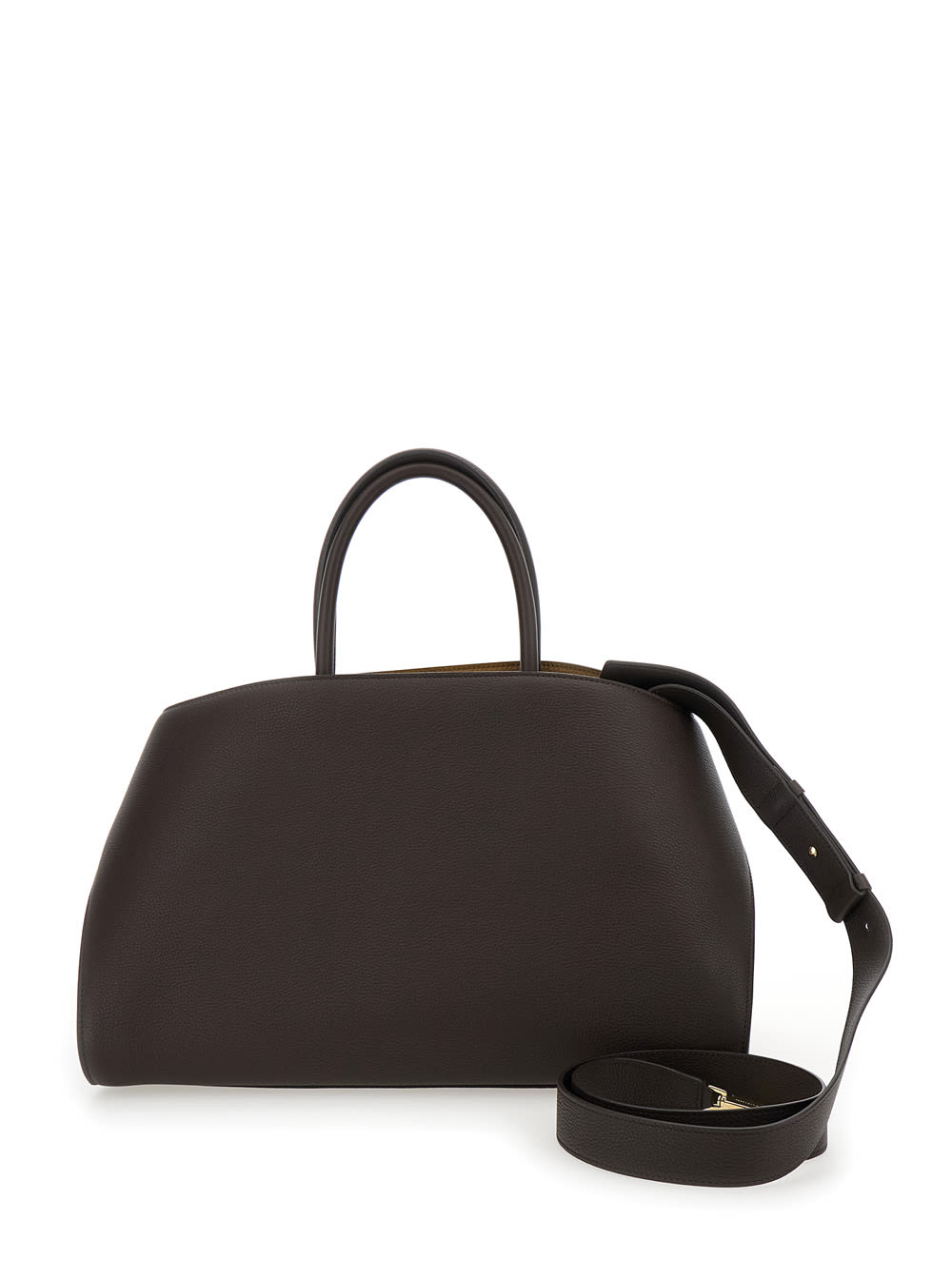 Ferragamo Hug Bicolor Brown Handbag With Logo And Gancini Buckle In Leather Woman In Brown