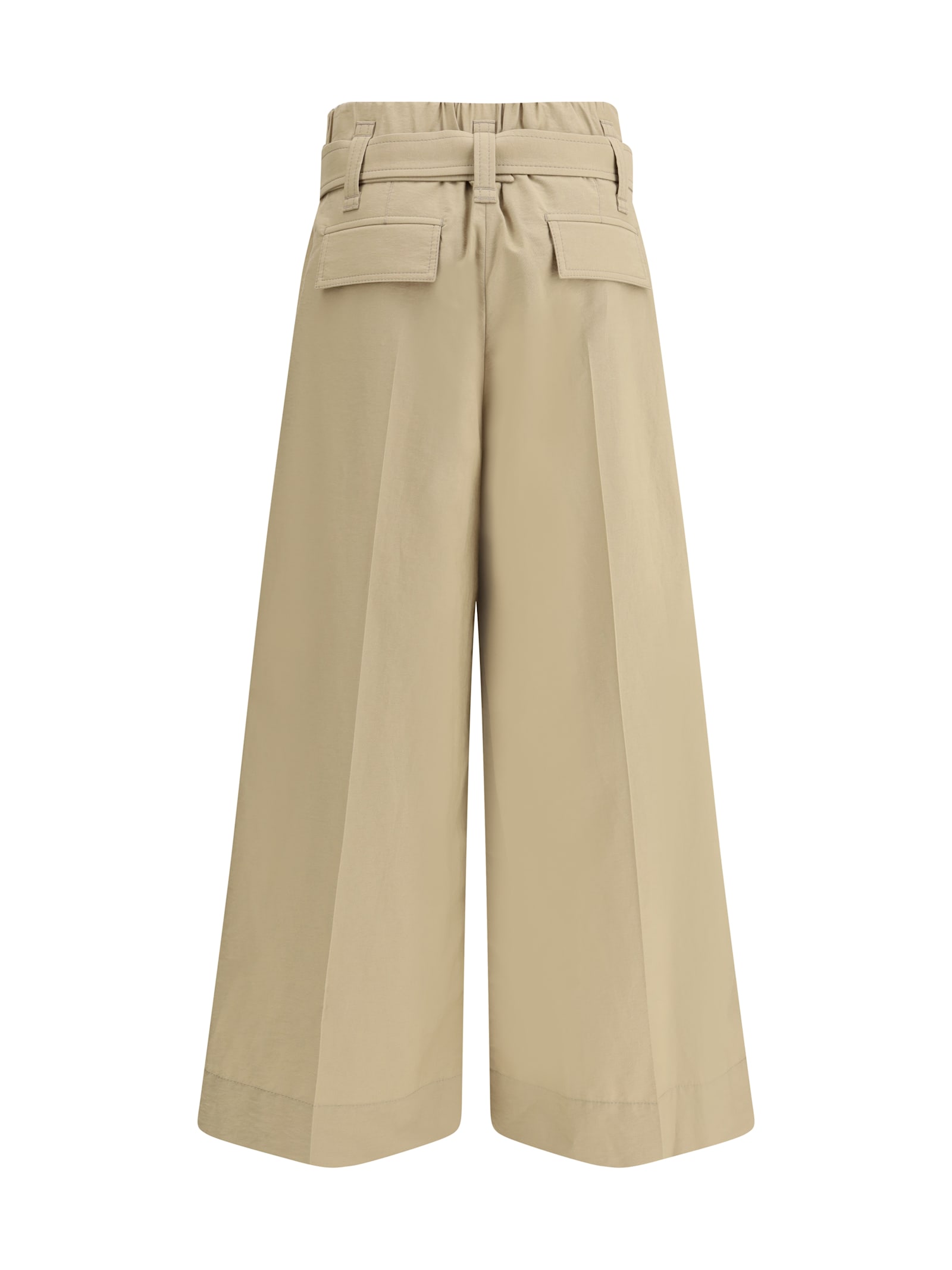 Brunello Cucinelli Pleated Cotton Wide-leg Crop Trousers With Belt In Neutral