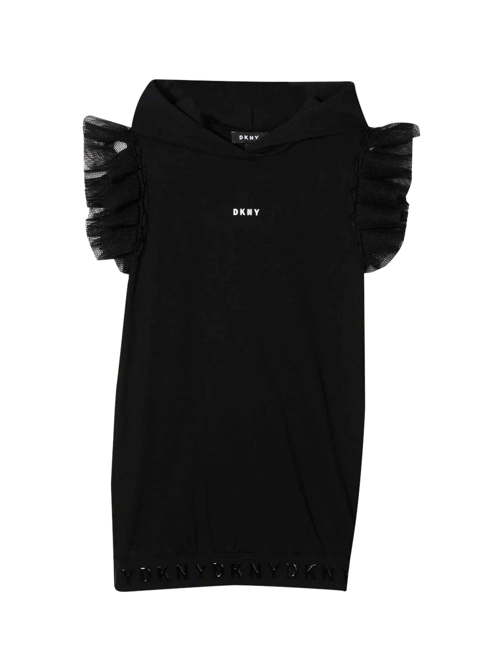 DKNY Black Teen Girl Dress With Rouches