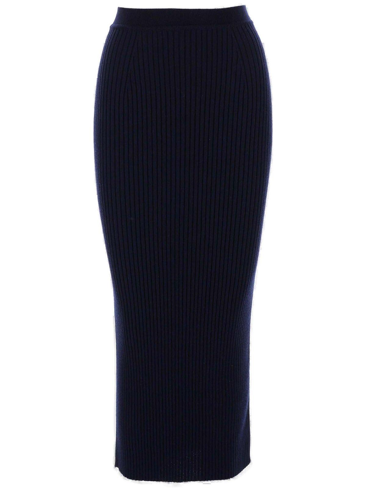 Shop Chloé High-waisted Ribbed Pencil Skirt In Blue