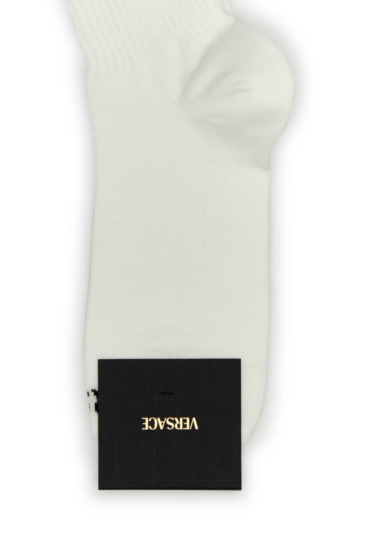 Versace White Stretch Cotton Blend Socks In Whiteblack