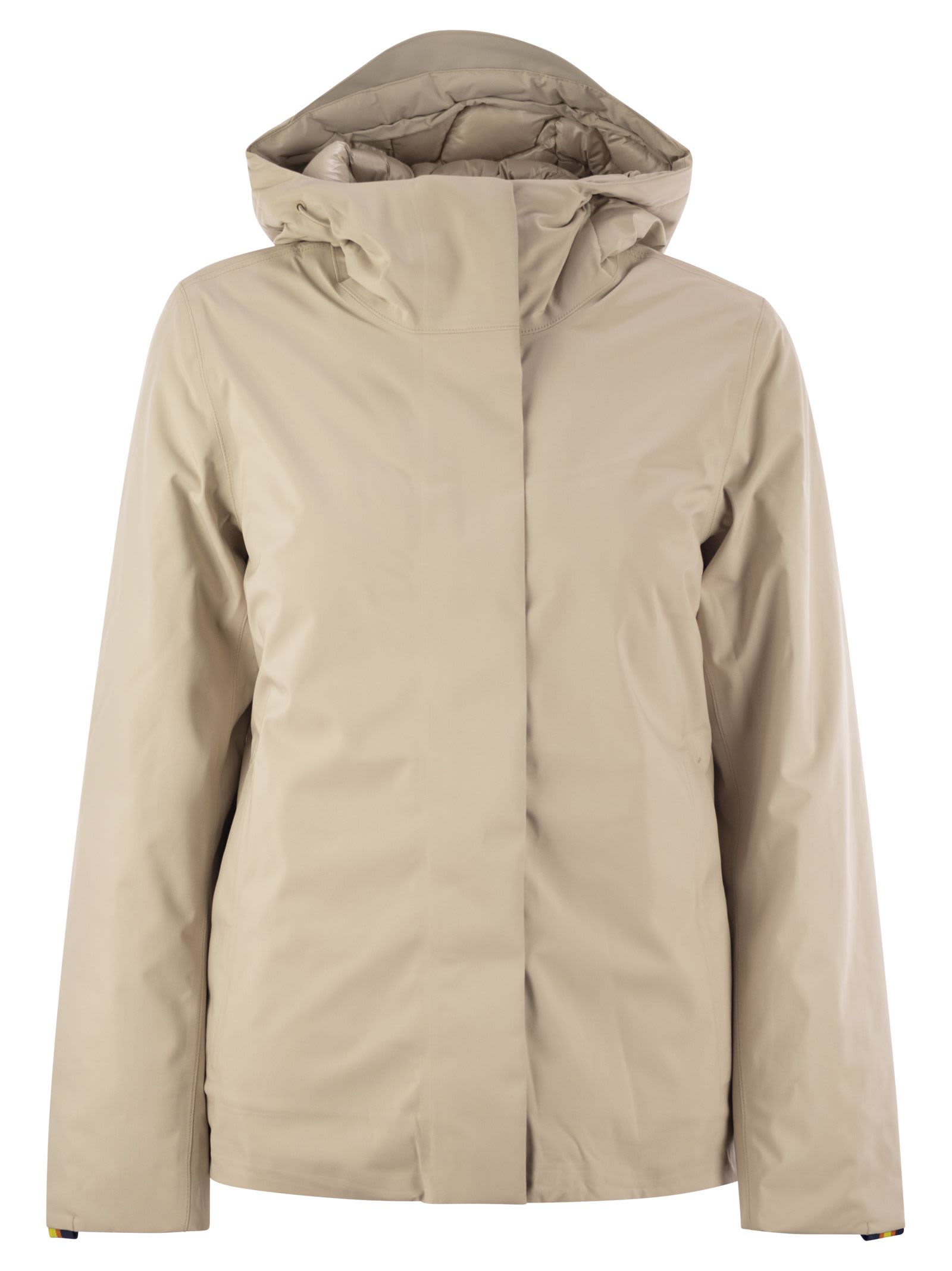 Shop K-way Dorel Bonded Padded - Hooded Jacket In Beige