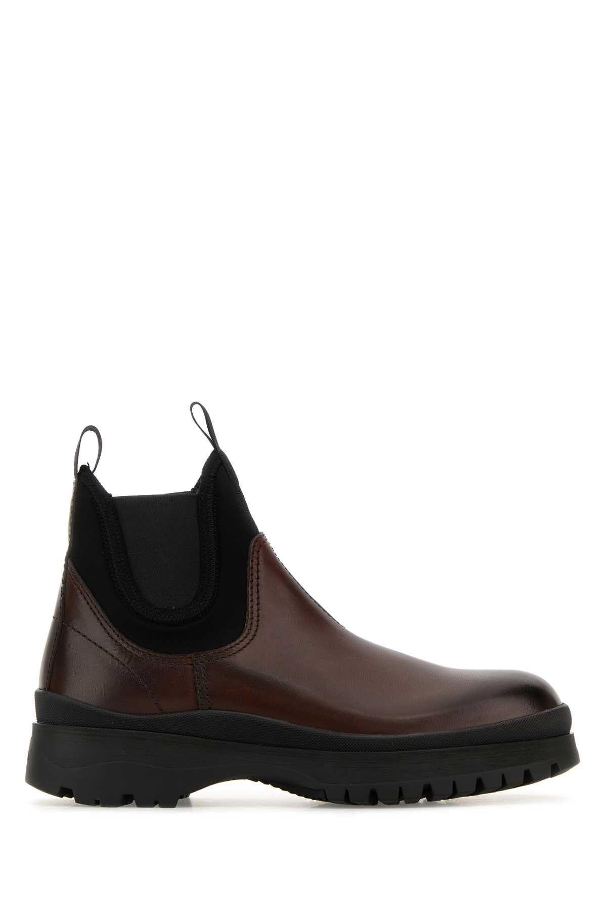 Shop Prada Brown Leather Ankle Boots In Ebano