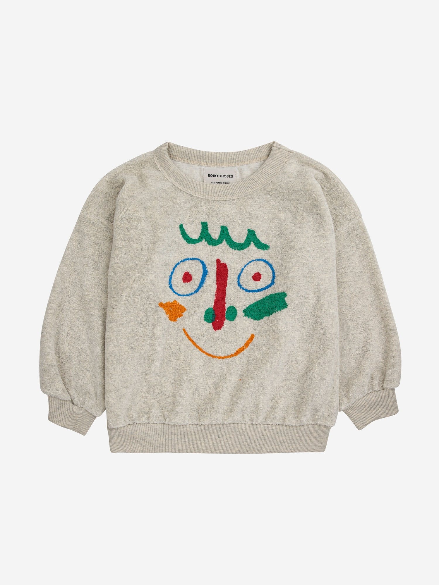 BOBO CHOSES GRAY SWEATSHIRT FOR KIDS WITH MULTICOLORED FACE PATTERN