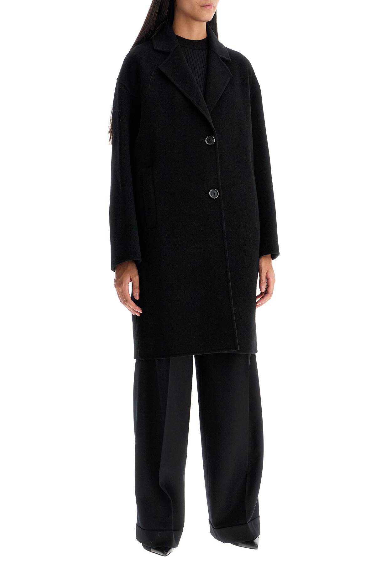 Shop Pinko Double Wool Coat With Screwdriver Design In Nero Limousine (black)