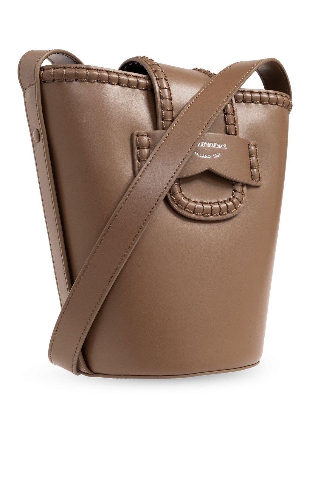Shop Emporio Armani Shoulder Bag With Logo In Leather Brown