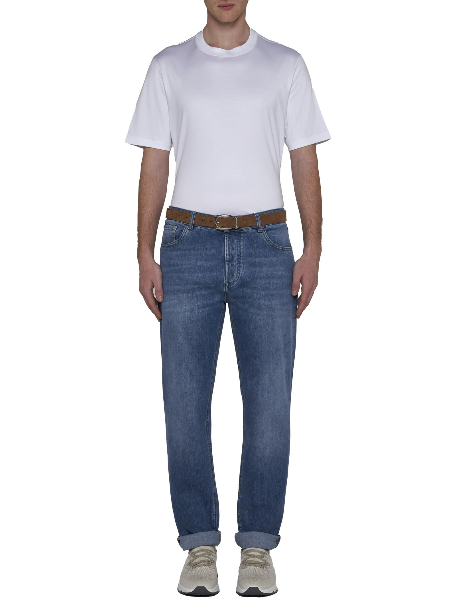 Brunello Cucinelli Cotton Jersey Crew Neck T-shirt With Faux-layering Clothing In Bianco