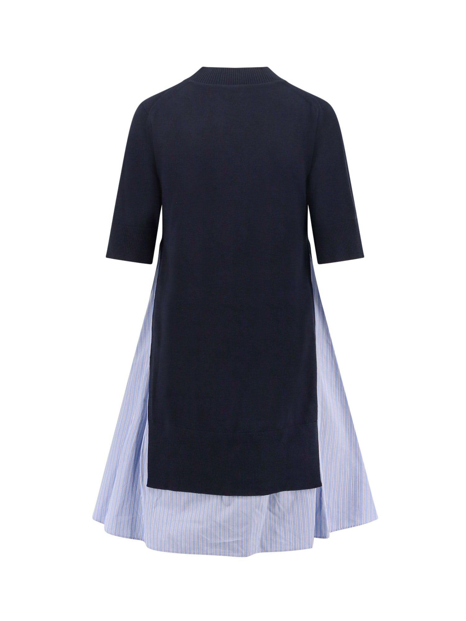 Sacai Cotton Dress With Fabric Inserts In Blue