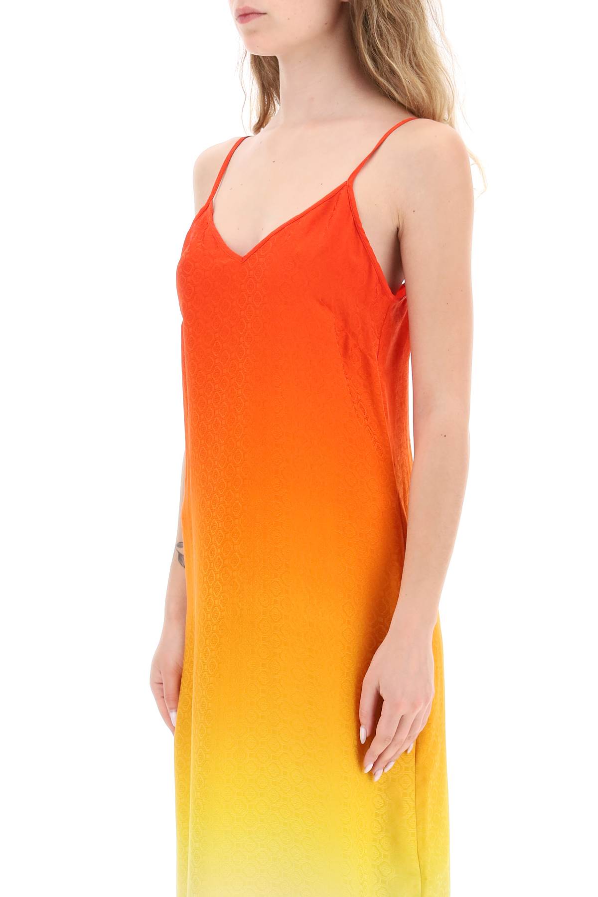 Shop Casablanca Silk Satin Slip Dress With Gradient Effect In Sunset Gradient (orange)