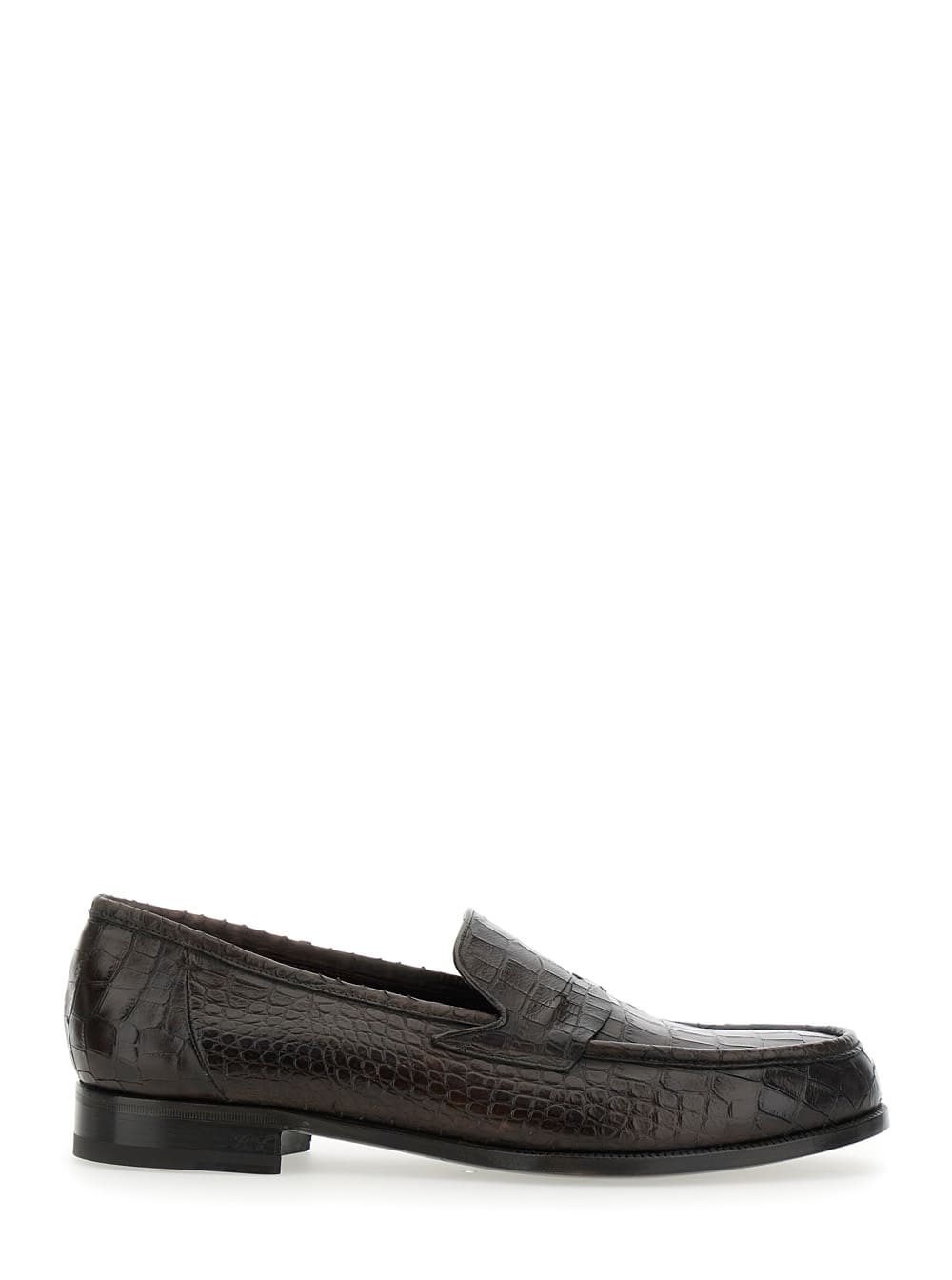 luisiana Brown Loafers With Embossed Crocodile Effect In Leather Man