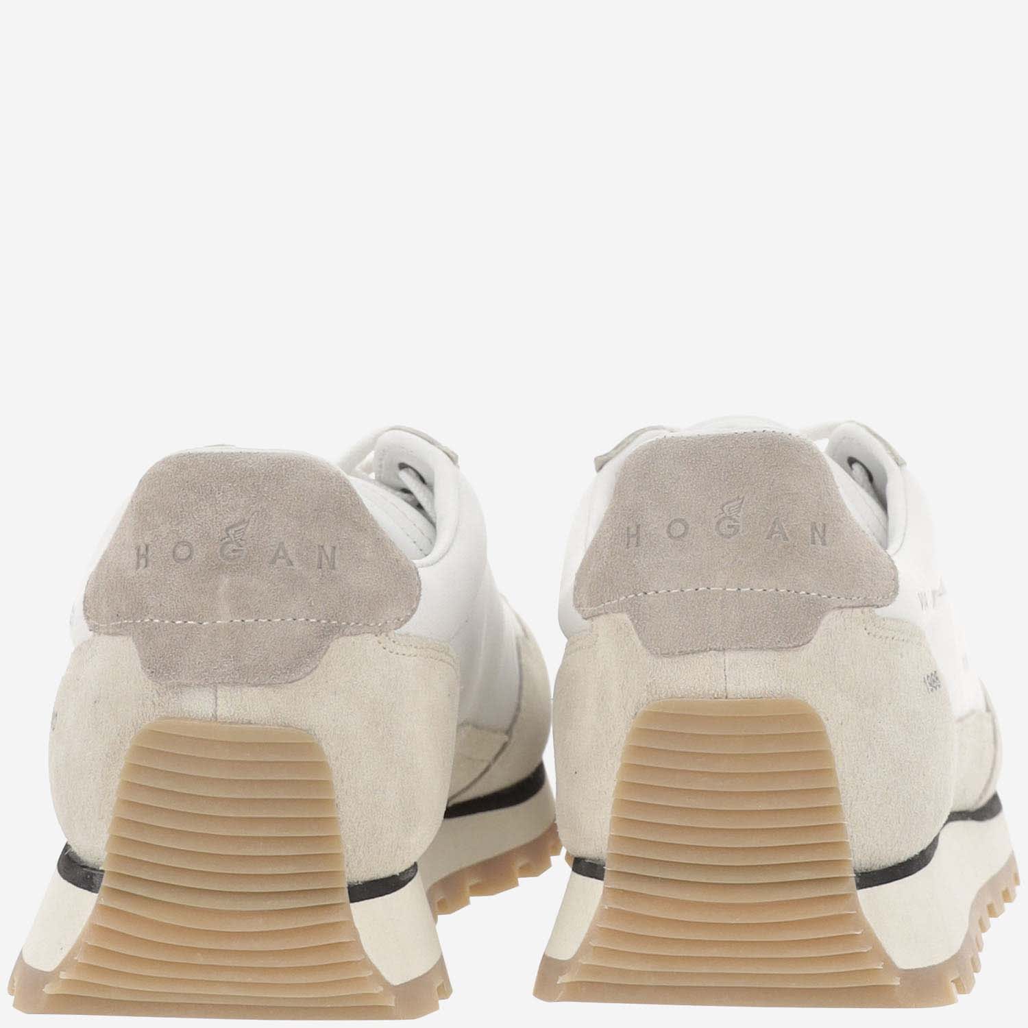Hogan Leather Sneakers With Round Toe And Ridged Rubber Sole In Neutral