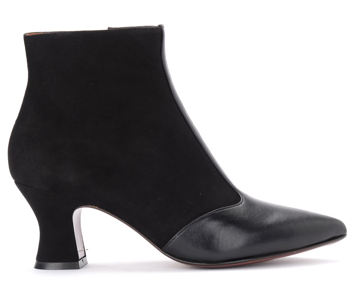 Chie Mihara Vuka Ankle Boot In Black Suede And Leather