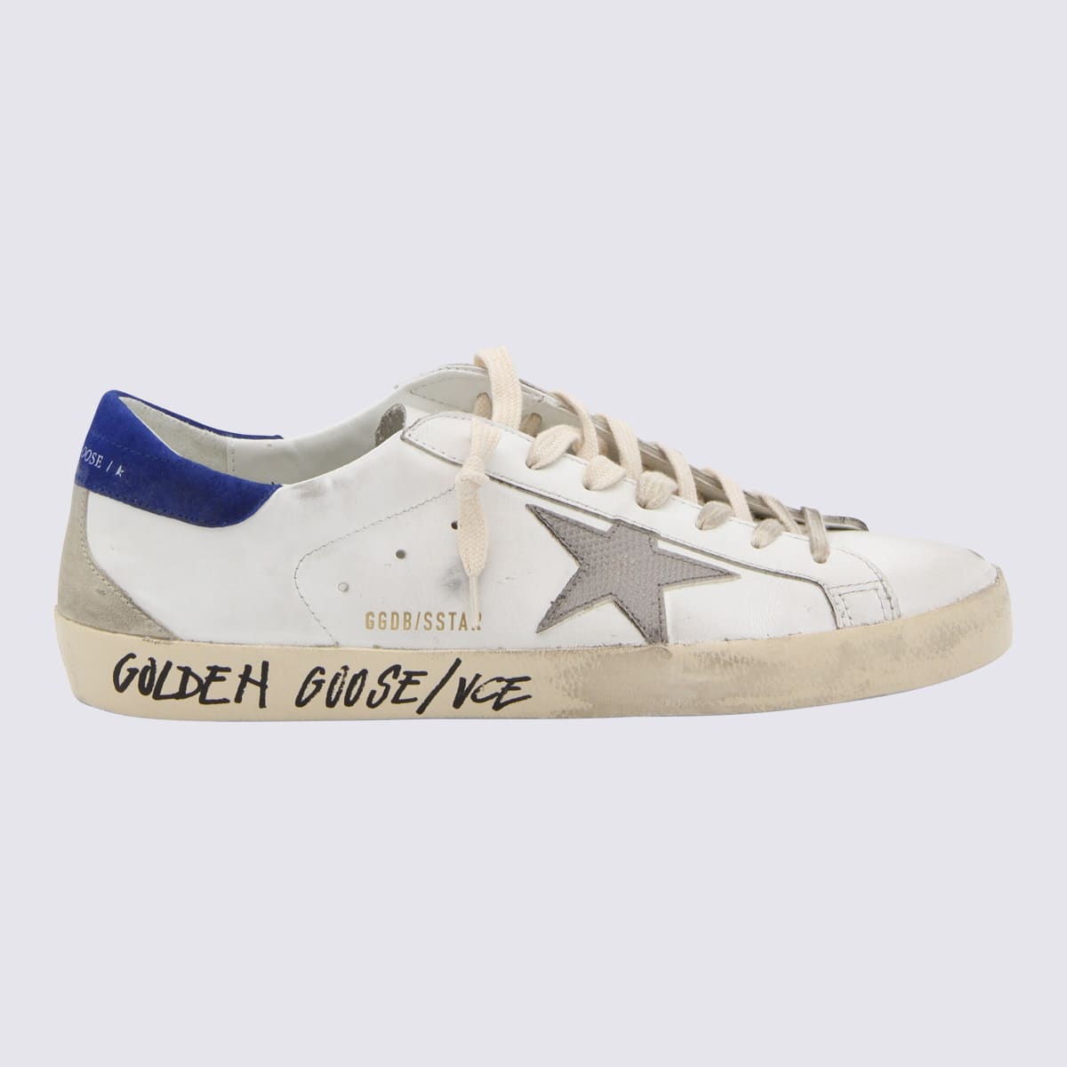 GOLDEN GOOSE WHITE AND BLUE LEATHER SNEAKERS