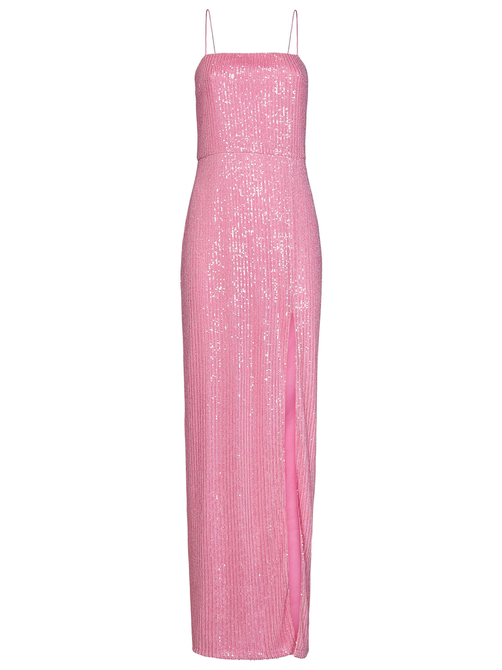 Rotate Birger Christensen Sequin-embellished Side-slit Maxi Dress In Pink Polyester In Pink
