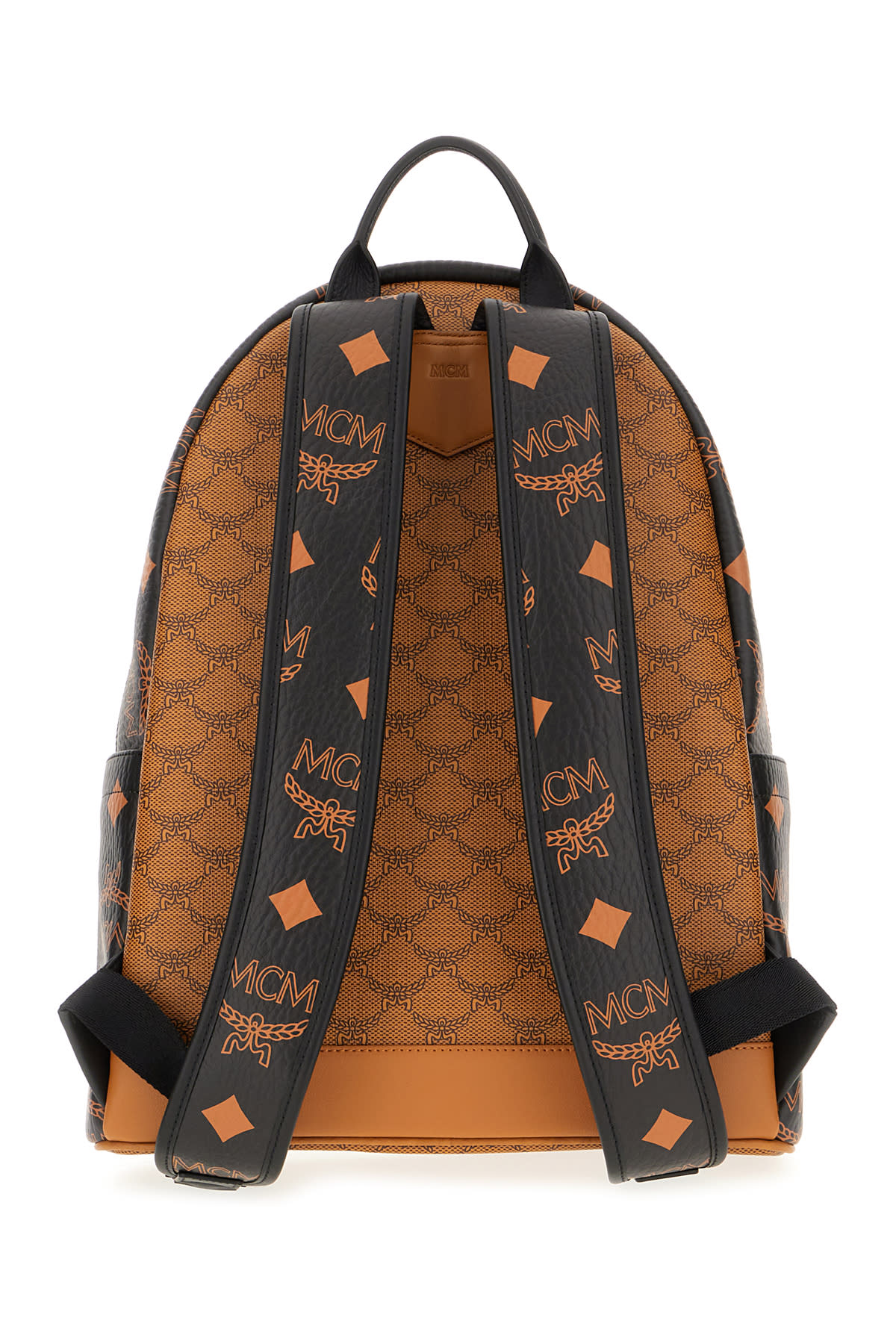 Shop Mcm Printed Synthetic Leather Backpack In Cognac