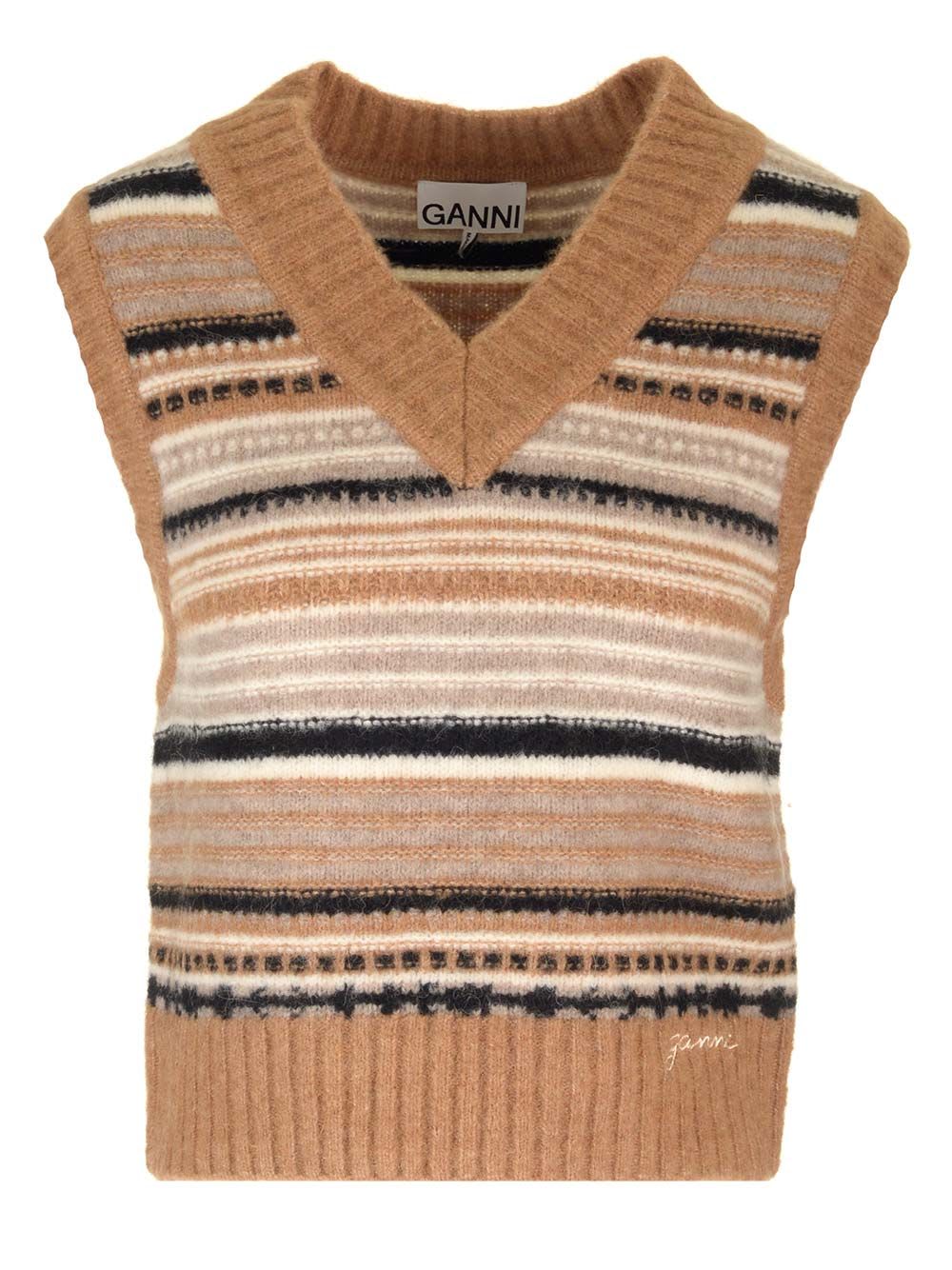 Shop Ganni Alpaca And Merino Vest In Brown