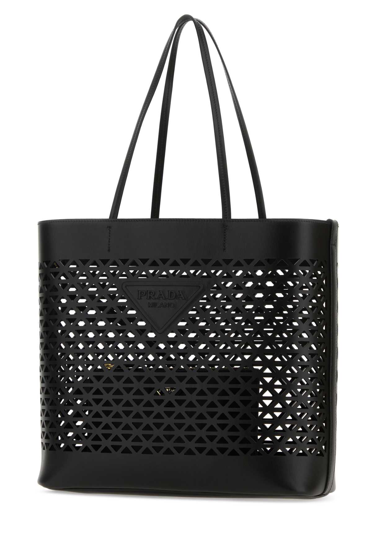 Prada Black Leather Shopping Bag In Nero