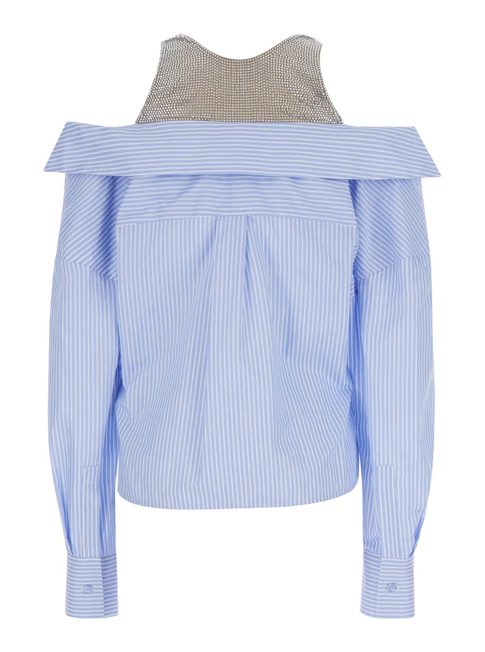 Shop Giuseppe Di Morabito Light Blue Shirt With Rhinestone Inserts In Cotton Woman